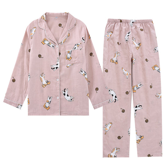 Couple Thin Cotton Double Gauze Pajamas