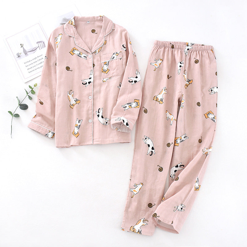 Couple Thin Cotton Double Gauze Pajamas