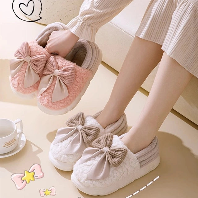 Big Bow Warm Fluffy Slippers