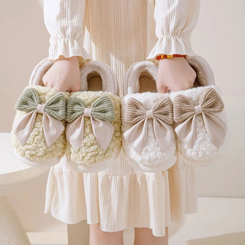 Big Bow Warm Fluffy Slippers