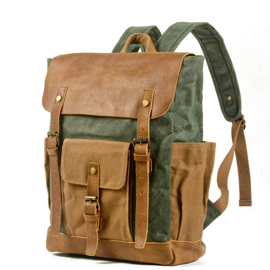 Canvas Stitching Crazy Horse Leather Backpack Oil Wax Waterproof Computer Schoolbag anassiri.com