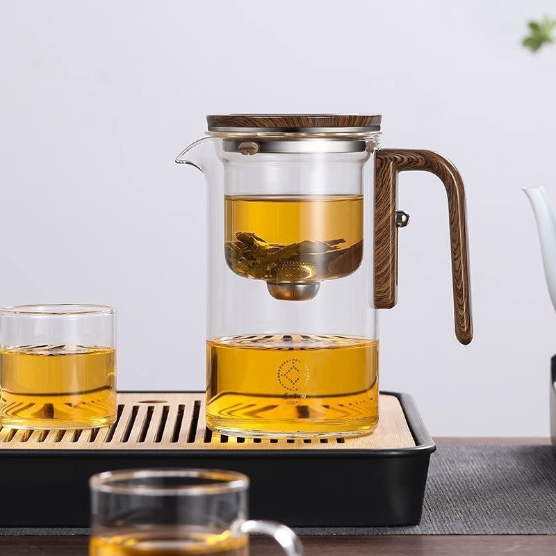 One Click Magnetic Teapot Separation Filtration Glass Tea Pot Wood Handle Tea Water Separation Inner Container Teapot -   - anassiri.com