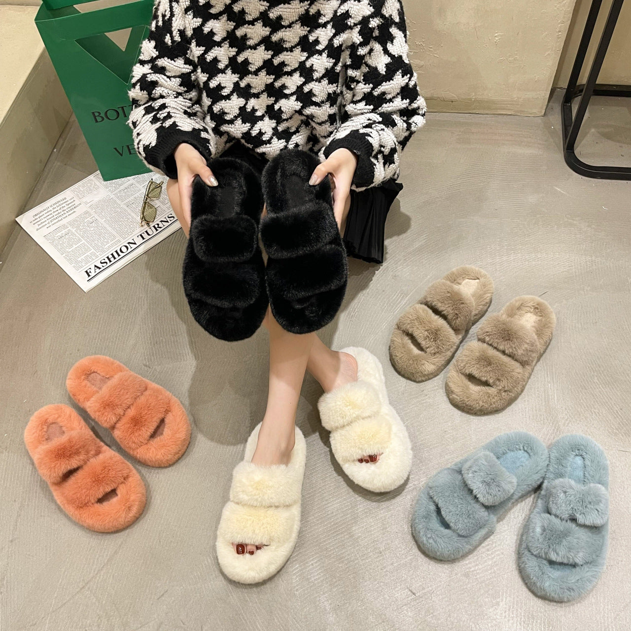 Fuzzy Slippers Women -   - anassiri.com