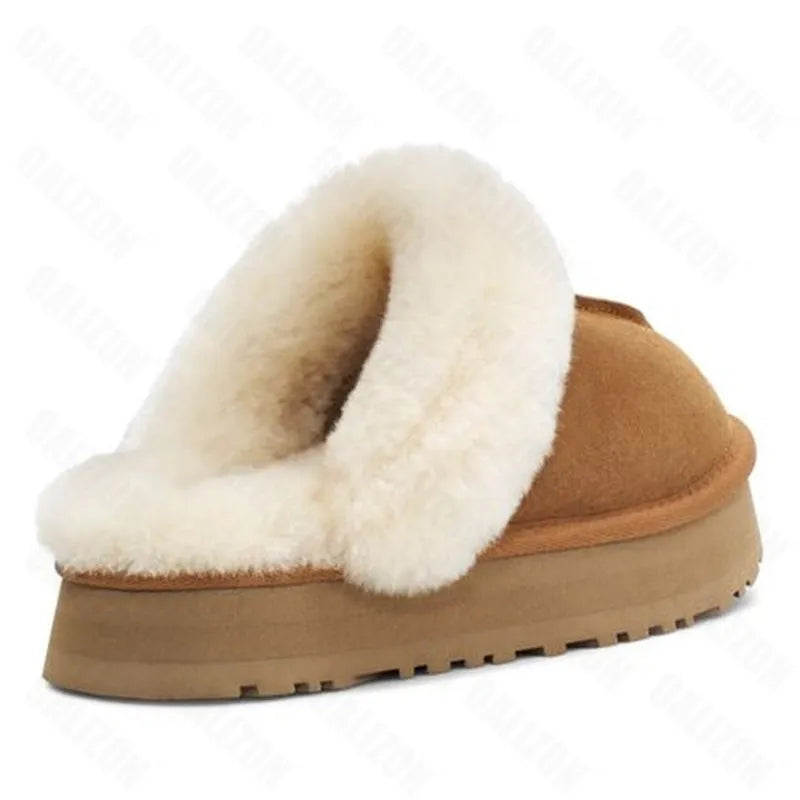 Winter Women Fur Slippers Warm Boots Platform Flip Flops 2023 New Short Plush Flats Home Cotton Shoes Suede Mules Ladies Boots