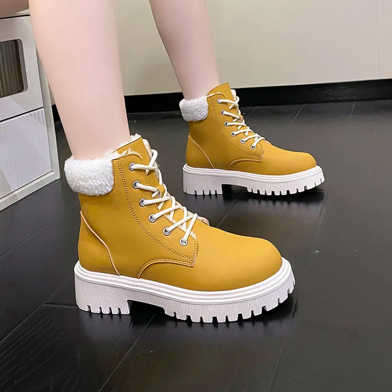 Shoes for Women 2023 Winter Warm Women's Boots Korean Style Fashionable Round Toe Platform Motorcycle Boots Zapatos De Mujer