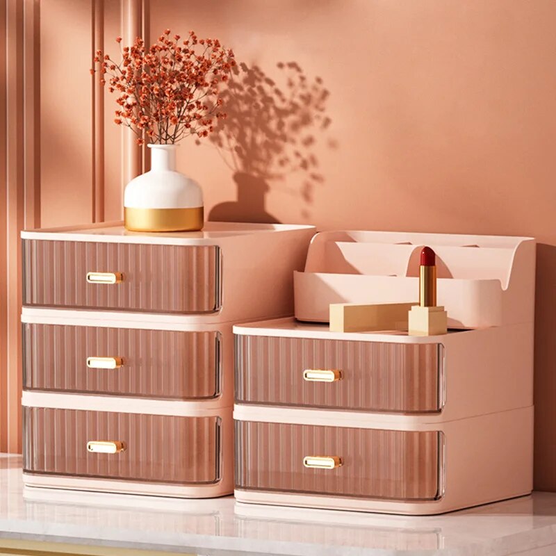 Luxury Makeup Organizer Cosmetic Storage Box Drawer Type Lipstick Skincare Makeup Brush Holder Desktop Make Up Container