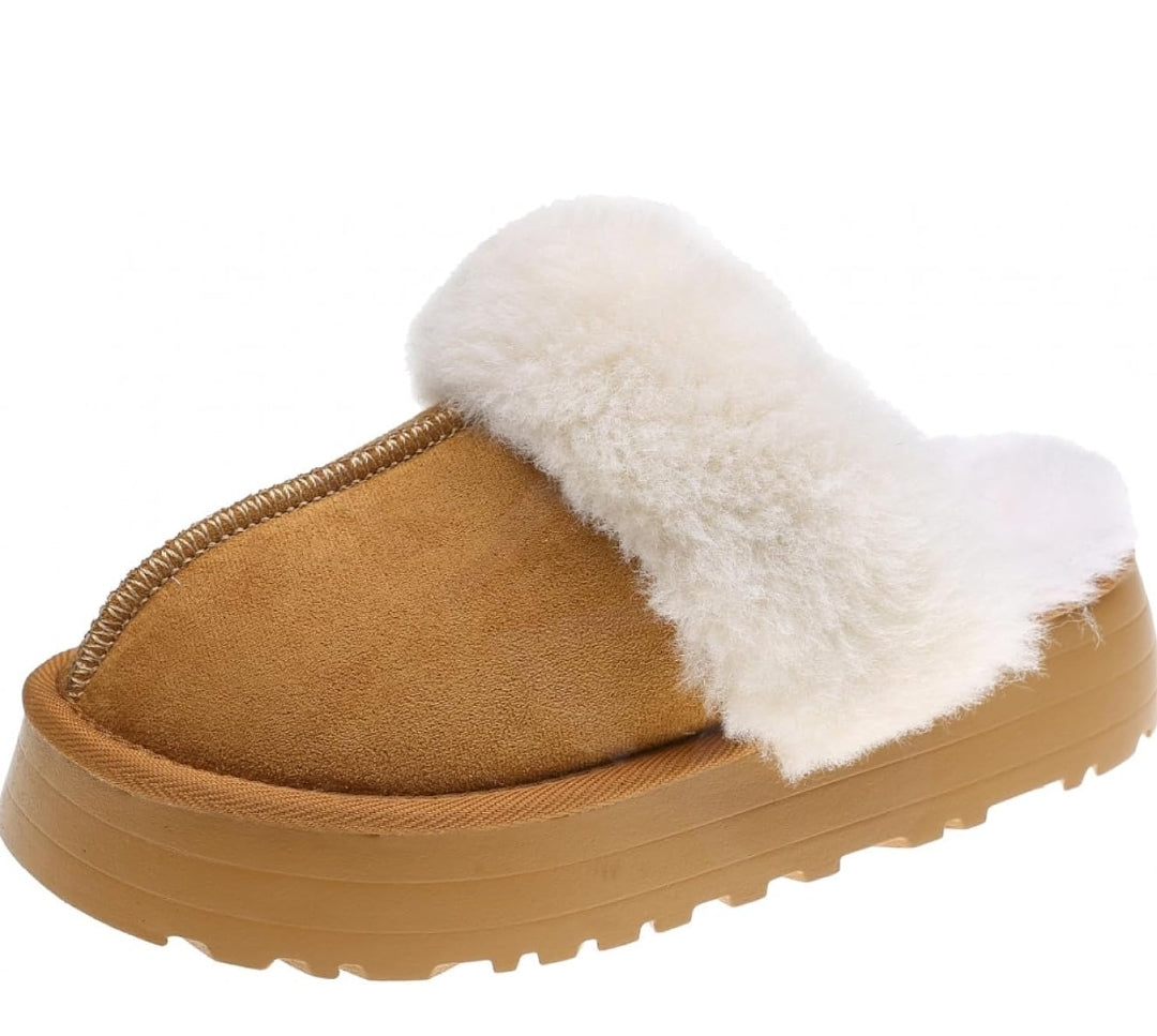 Winter Women Fur Slippers Warm Boots Platform Flip Flops 2023 New Short Plush Flats Home Cotton Shoes Suede Mules Ladies Boots