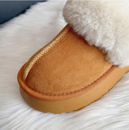 Winter Women Fur Slippers Warm Boots Platform Flip Flops 2023 New Short Plush Flats Home Cotton Shoes Suede Mules Ladies Boots