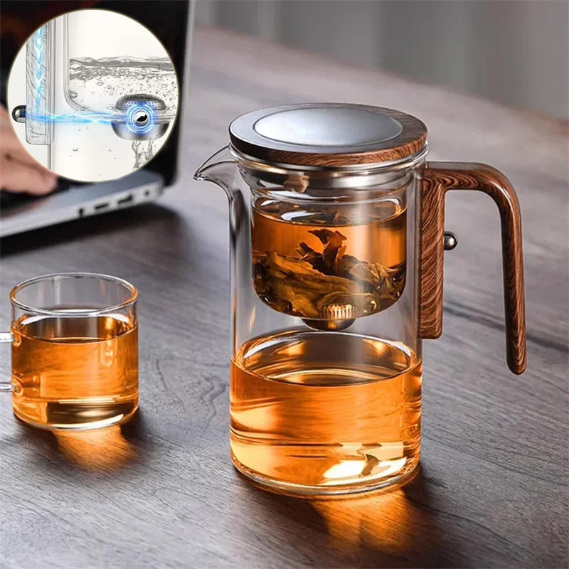 One Click Magnetic Teapot Separation Filtration Glass Tea Pot Wood Handle Tea Water Separation Inner Container Teapot -   - anassiri.com