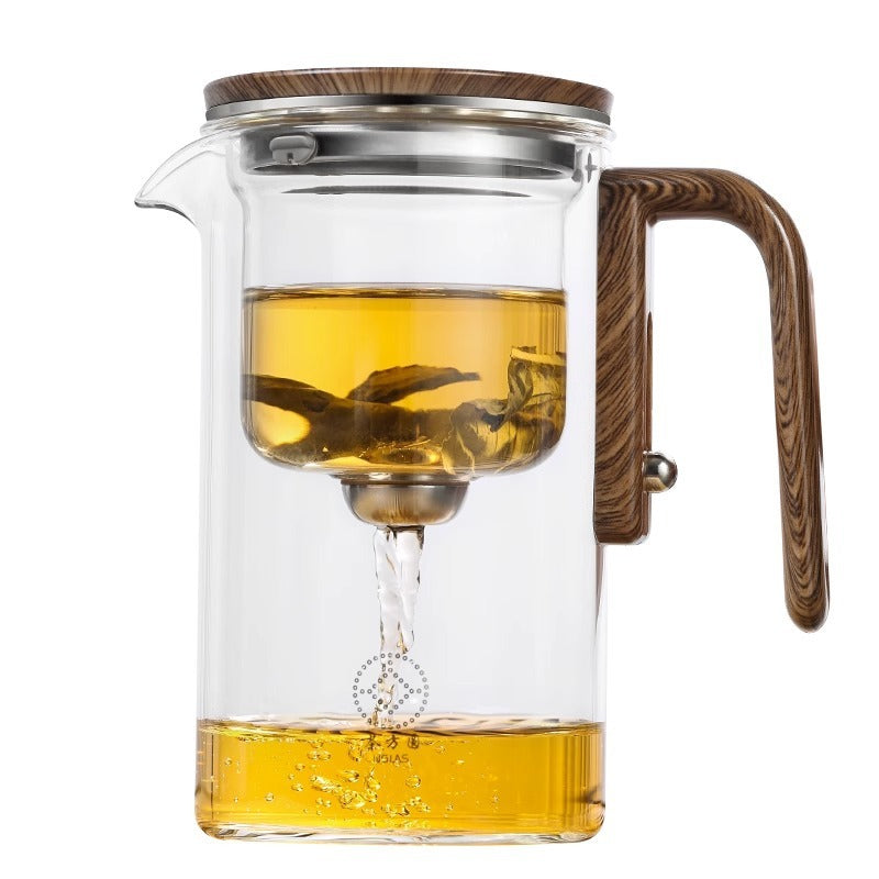 One Click Magnetic Teapot Separation Filtration Glass Tea Pot Wood Handle Tea Water Separation Inner Container Teapot -   - anassiri.com