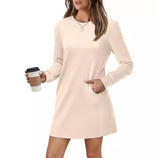 Chic Back Fold Pocket Sweater Dress with Long Sleeves anassiri.com