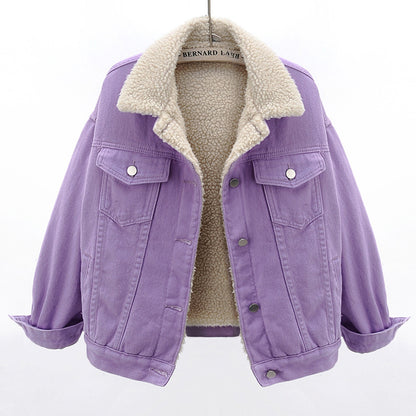 Lamb Wool Thickened Plus Velvet Denim Jacket Women