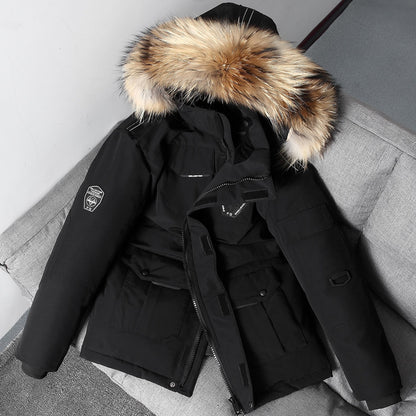 Winter Fur Hooded Down Jacket Men's