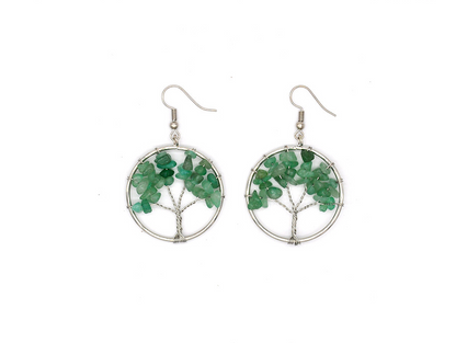 Natural Crystal Crushed Stone Tree Wishing Tree Earrings Crystal Tree Earrings Jewelry