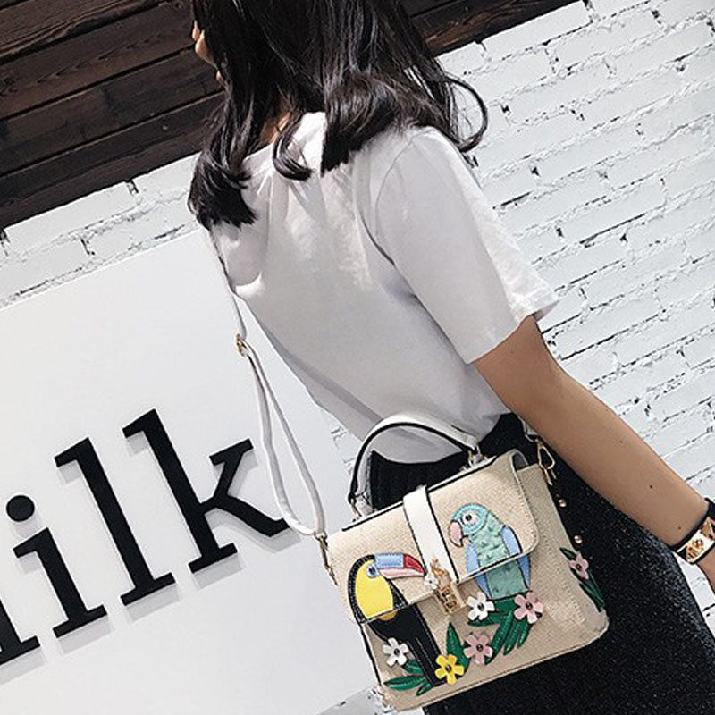 Fashion Two-Color Parrot One Shoulder Messenger Small Square Bag