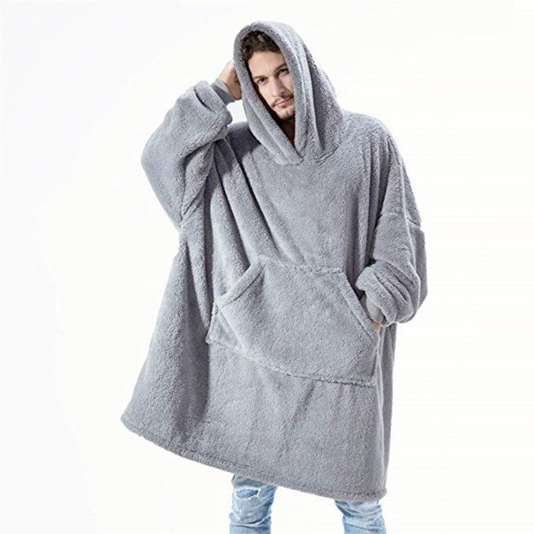 Hoodie Sweatshirt With Big Pocket Tops Sweater Comfortable Loose Double-Sided Fleece Thicker Wearable Blanket -   - anassiri.com