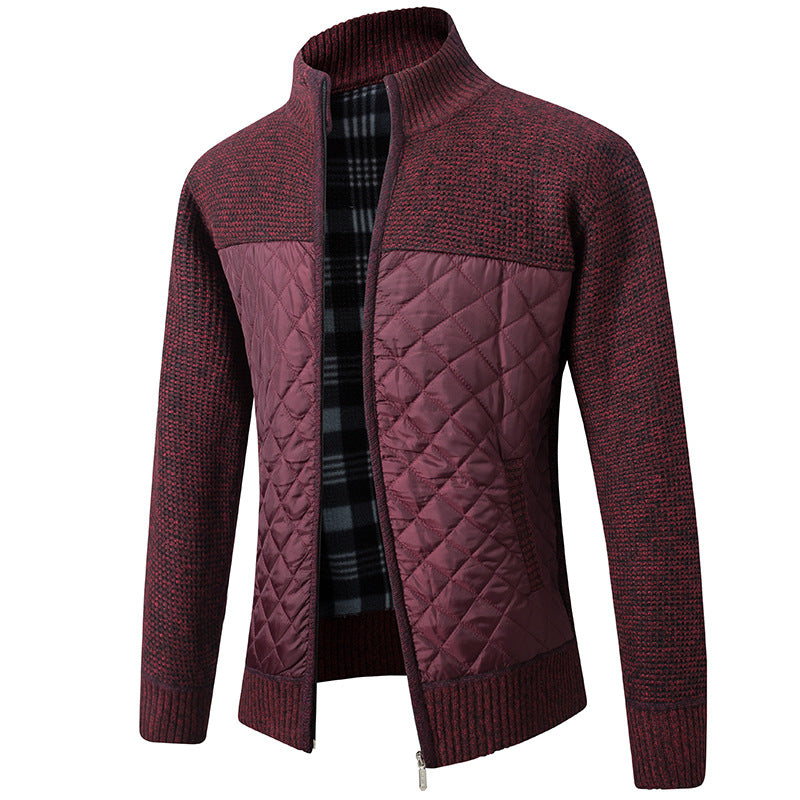 Color Blocking Padded Warm Long Sleeved Sweater Men's Jacket Top