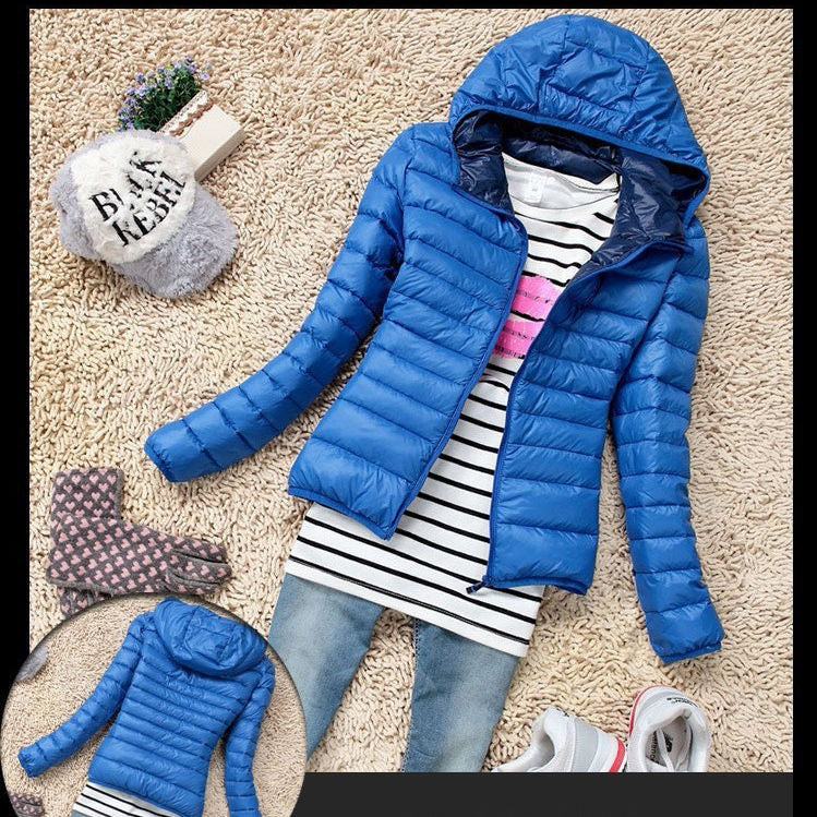 Women's Fashion New Slim Hooded Thin Down Jacket