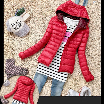 Women's Fashion New Slim Hooded Thin Down Jacket