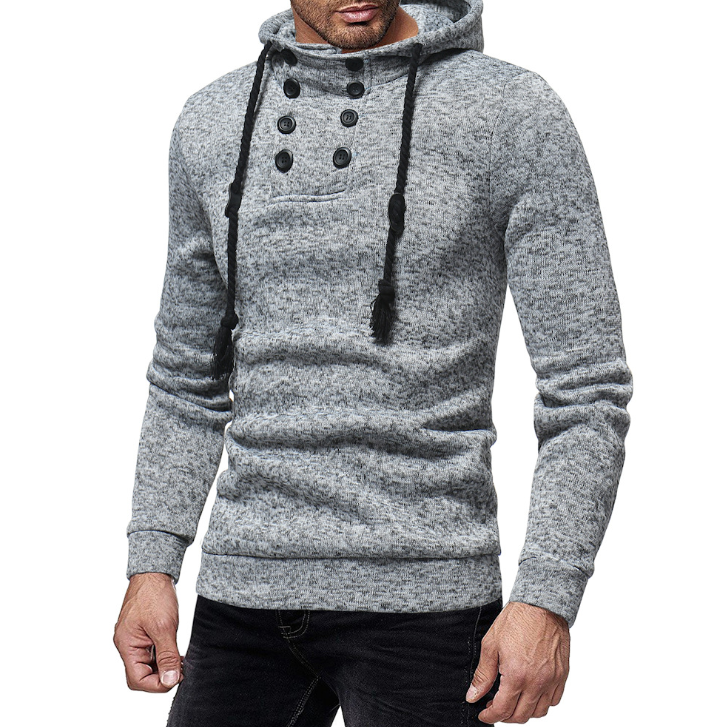 New men's fashion zipper stitching casual hooded solid color knit cardigan sweater