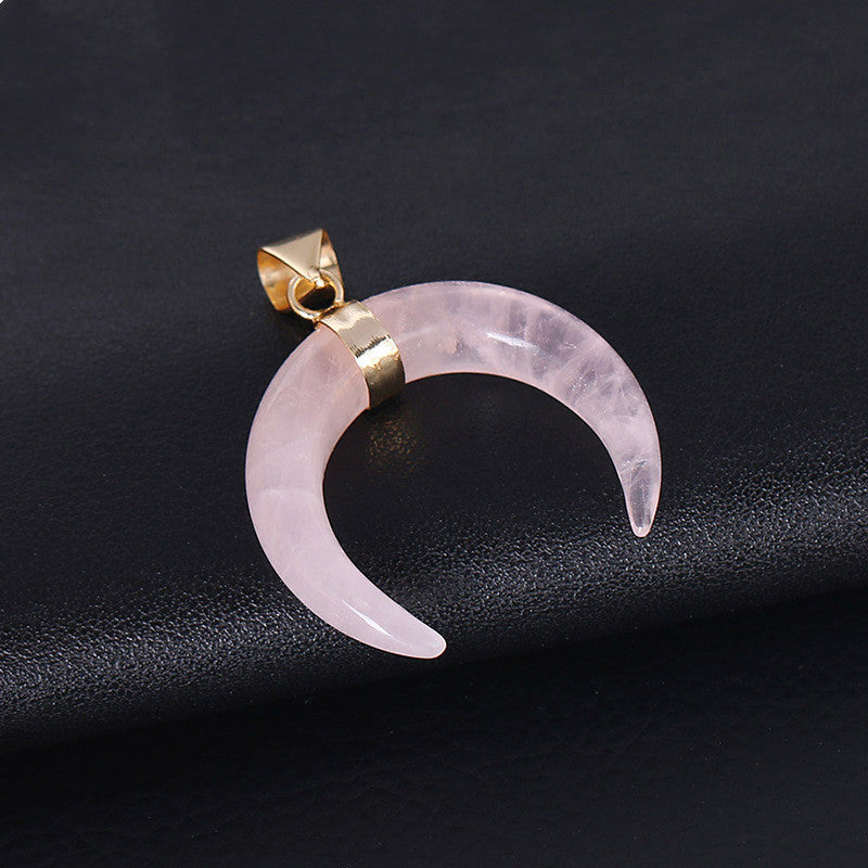 Crystal Semi-precious Stone Moon Pendant Necklace -   - anassiri.com