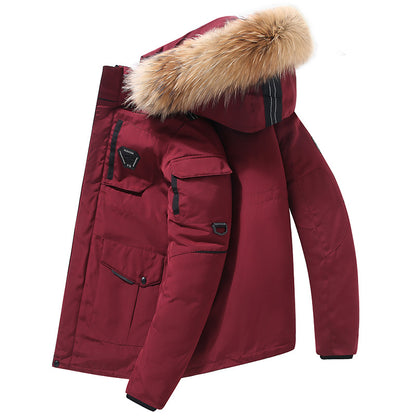 Winter Fur Hooded Down Jacket Men's