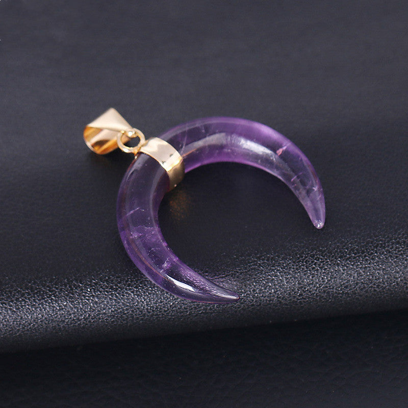 Crystal Semi-precious Stone Moon Pendant Necklace -   - anassiri.com