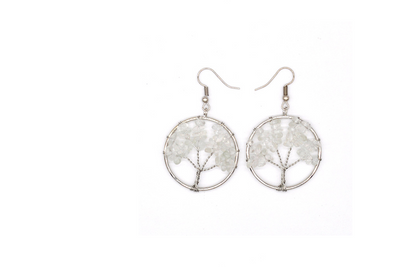 Natural Crystal Crushed Stone Tree Wishing Tree Earrings Crystal Tree Earrings Jewelry