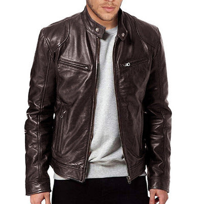 PU Leather Jacket Slim Leather Jacket -  Montant hommes - anassiri.com