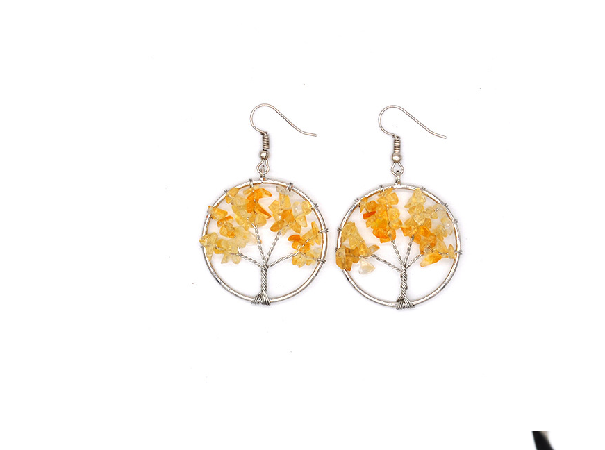 Natural Crystal Crushed Stone Tree Wishing Tree Earrings Crystal Tree Earrings Jewelry