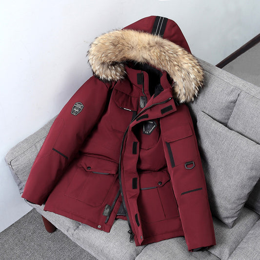 Winter Fur Hooded Down Jacket Men's