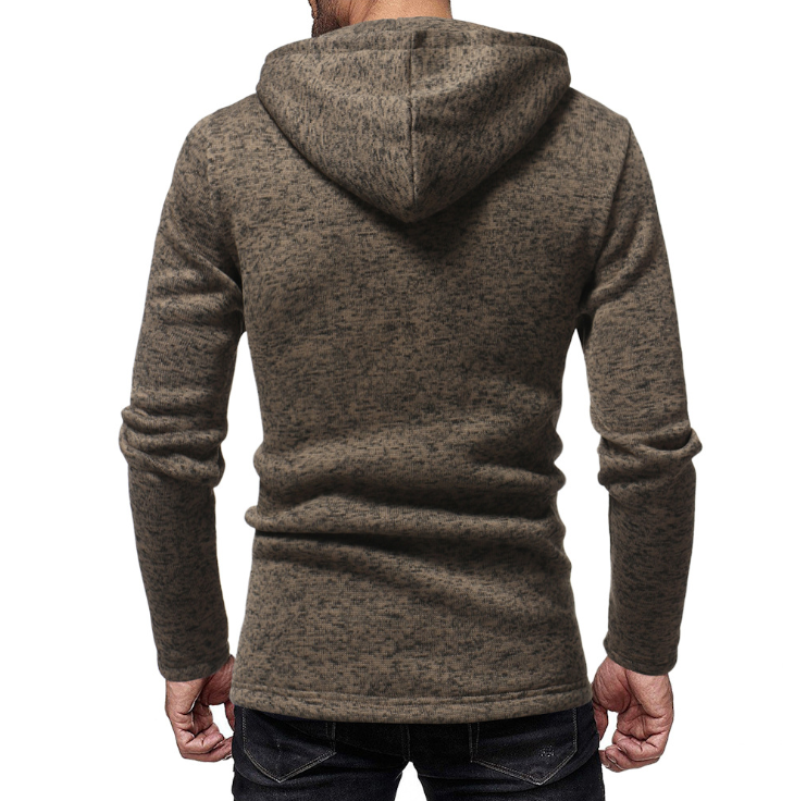 New men's fashion zipper stitching casual hooded solid color knit cardigan sweater