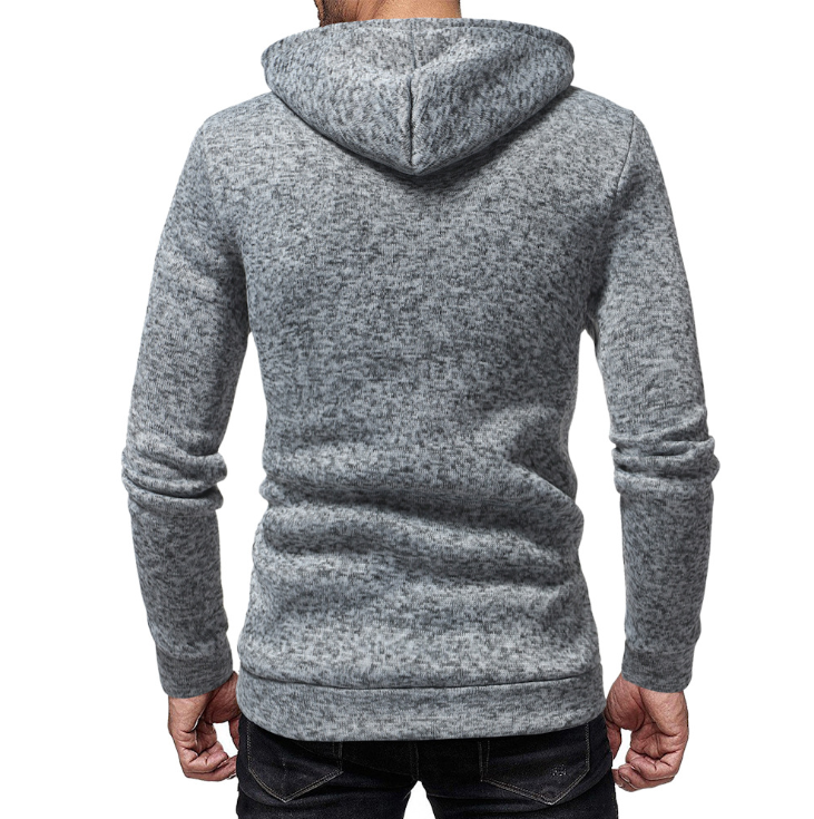 New men's fashion zipper stitching casual hooded solid color knit cardigan sweater