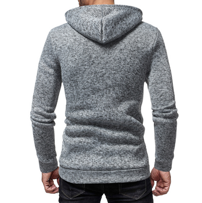 New men's fashion zipper stitching casual hooded solid color knit cardigan sweater