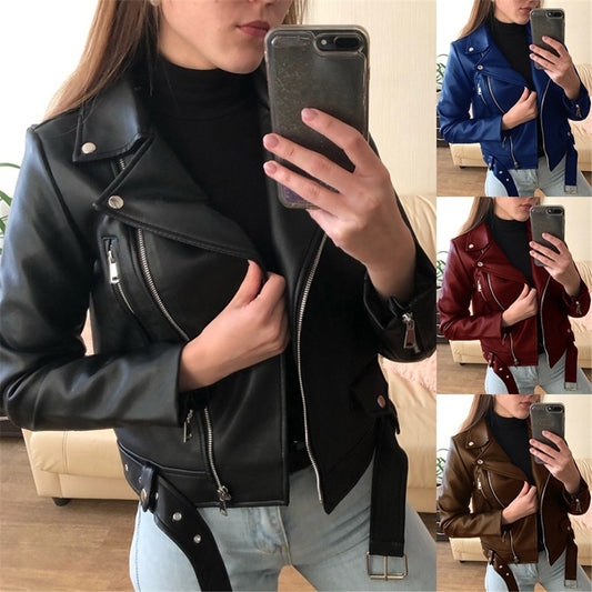 Skinny slim leather jacket motorcycle suit