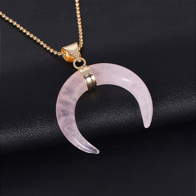 Crystal Semi-precious Stone Moon Pendant Necklace