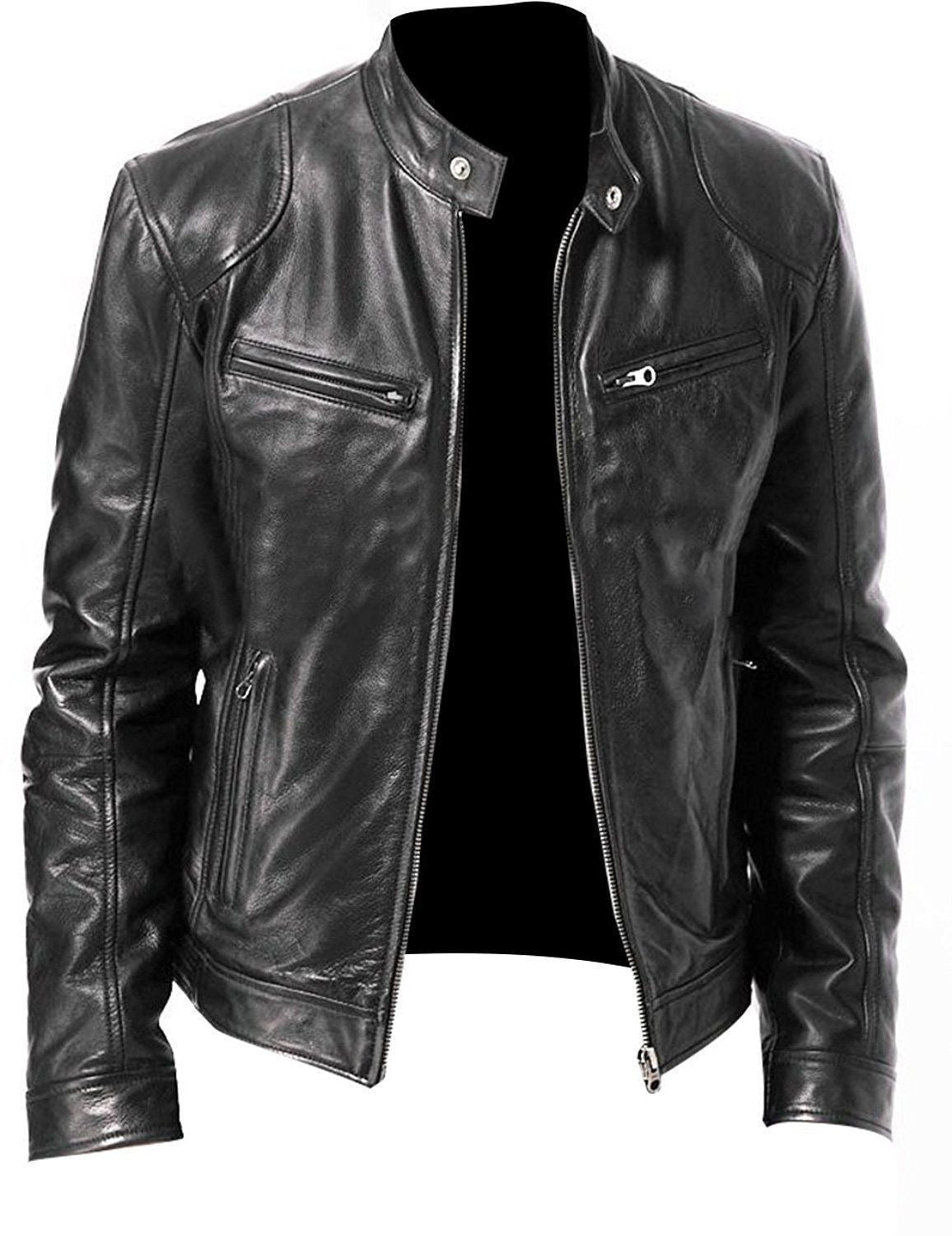 PU Leather Jacket Slim Leather Jacket -  Montant hommes - anassiri.com