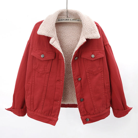 Lamb Wool Thickened Plus Velvet Denim Jacket Women