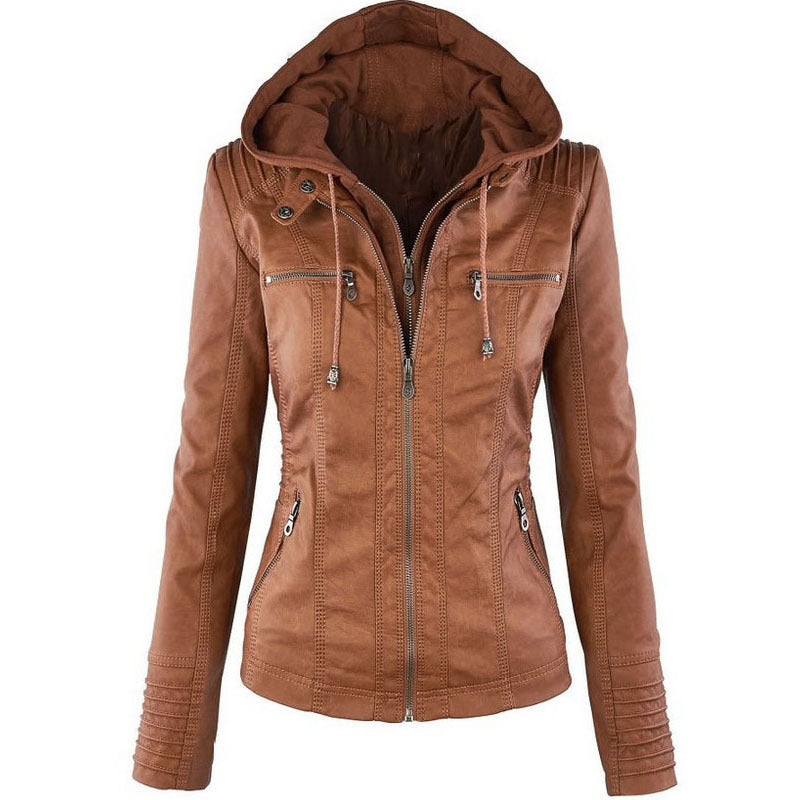 Europe Hot Removable Solid Leather Jacket Lapel Ms. -  vêtement - anassiri.com