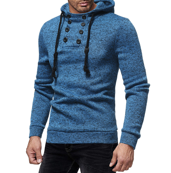 New men's fashion zipper stitching casual hooded solid color knit cardigan sweater