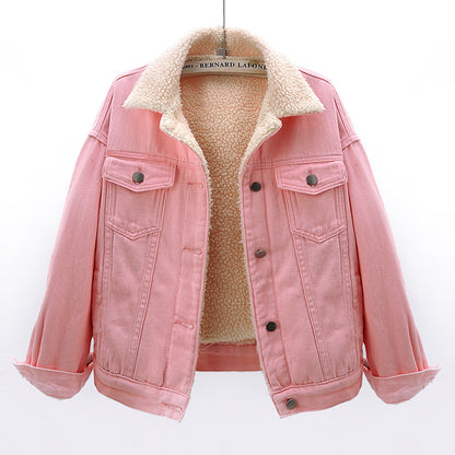 Lamb Wool Thickened Plus Velvet Denim Jacket Women