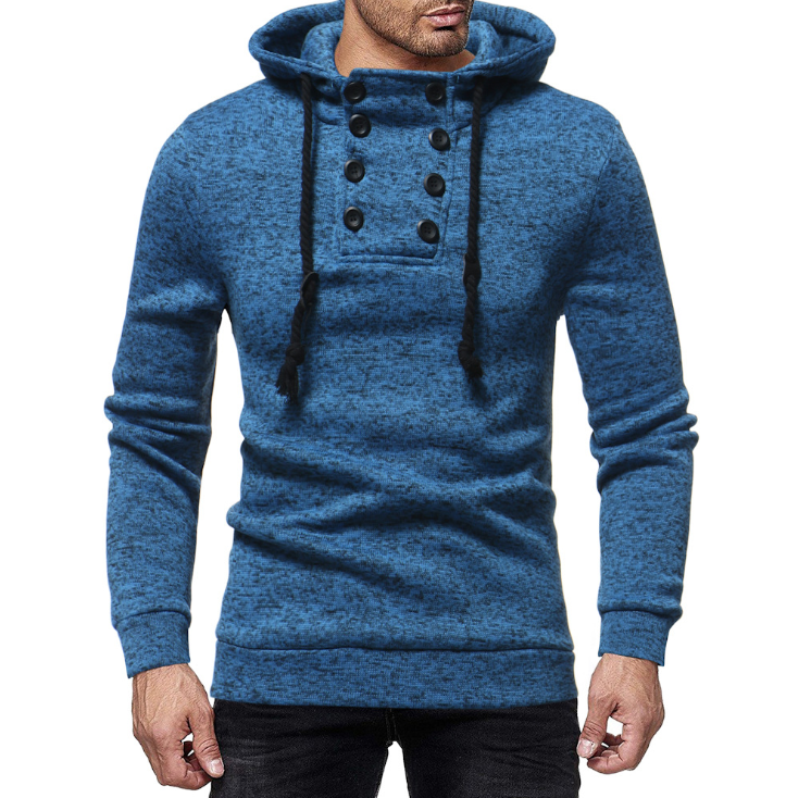 New men's fashion zipper stitching casual hooded solid color knit cardigan sweater