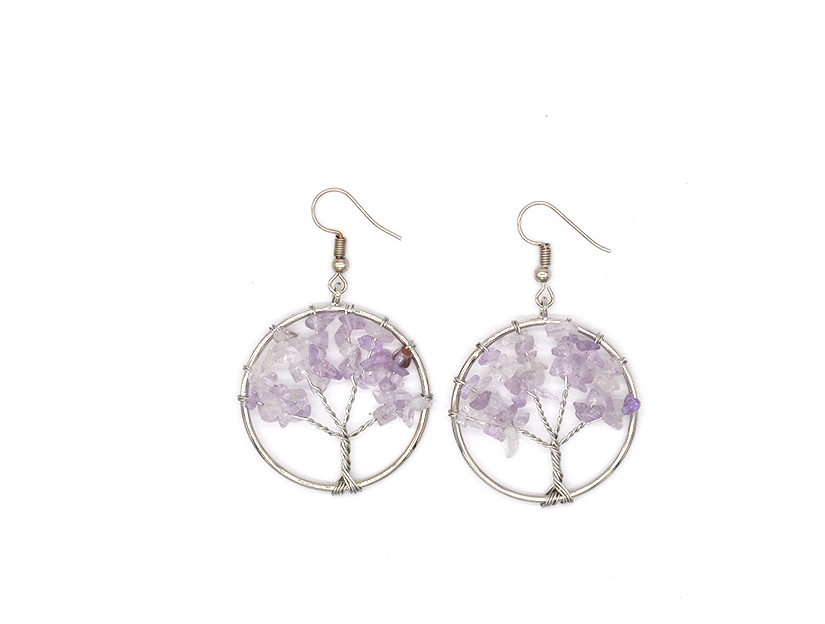 Natural Crystal Crushed Stone Tree Wishing Tree Earrings Crystal Tree Earrings Jewelry