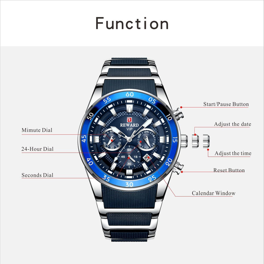 REWARD Brand Mens Watches Luxury  Waterproof