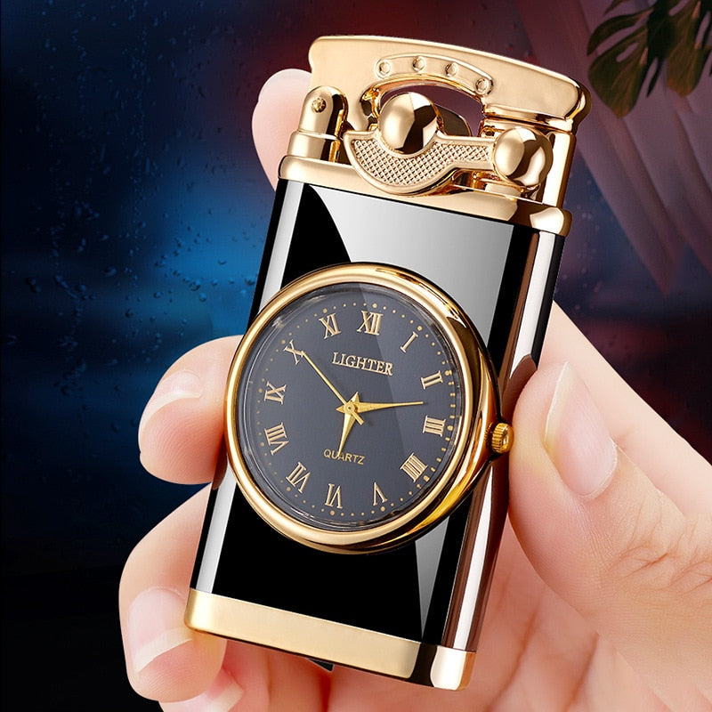 Creative Quartz Watch Windproof Lighter Metal Blue Light