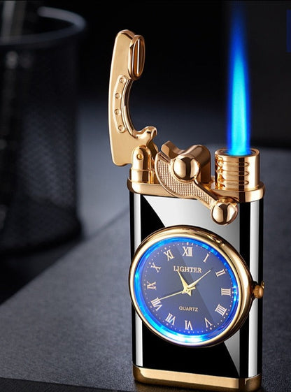 Creative Quartz Watch Windproof Lighter Metal Blue Light