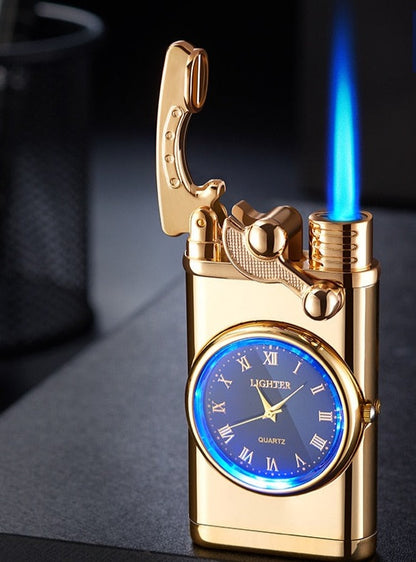 Creative Quartz Watch Windproof Lighter Metal Blue Light