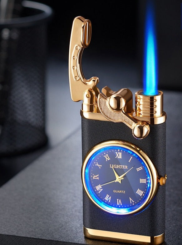 Creative Quartz Watch Windproof Lighter Metal Blue Light