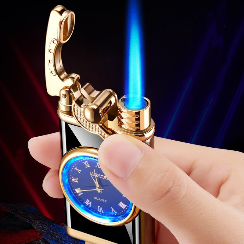 Creative Quartz Watch Windproof Lighter Metal Blue Light