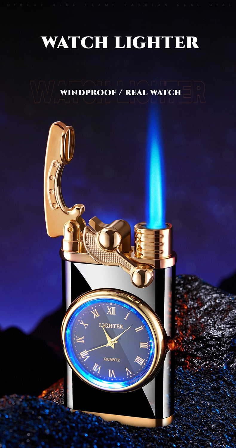 Creative Quartz Watch Windproof Lighter Metal Blue Light